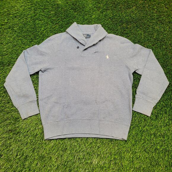 VTG Y2K Polo by Ralph Lauren Shawl Collar Sweatshirt L Embroidered Pony Logo - Picture 1 of 4